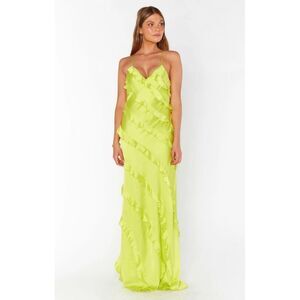 Show Me Your Mumu The Romance Ruffle Dress in Citrine Luxe Satin Size S